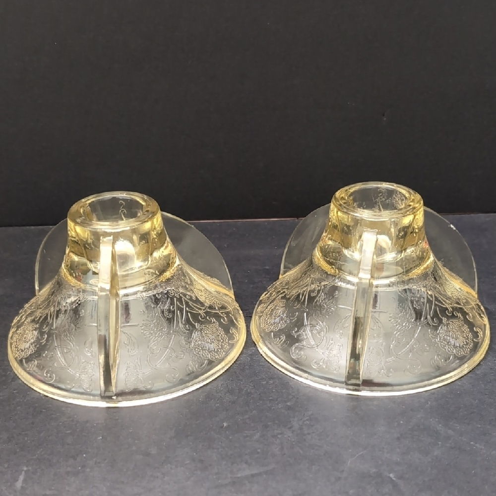 VGT,Hazel Atlas Florentine Yellow set of 2 Glass Candle Holders.